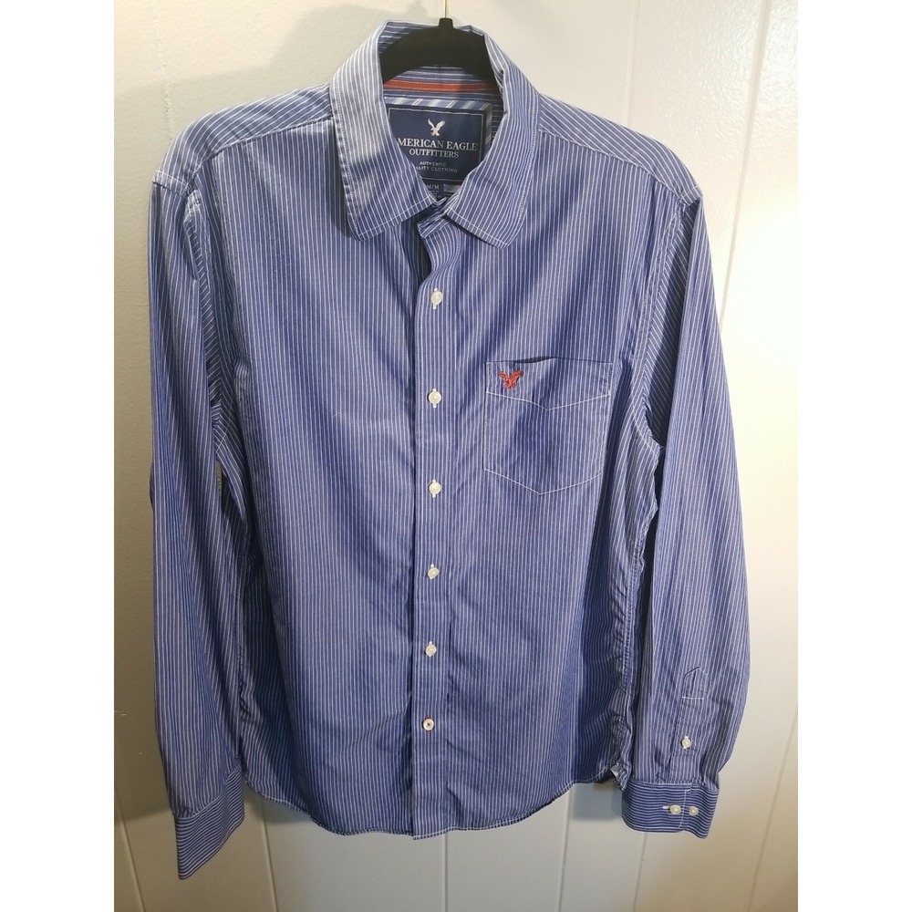 American Eagle Men M Blue Pin Striped Vintage Fit Button up Shirt Classic Preppy